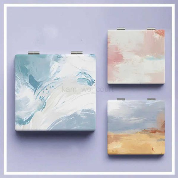 Abstract Painting Double-Sided Makeup Mirror 2X Magnifying Portable Folding Pocket High-Definition Mirror Cosmetic ToolM240722