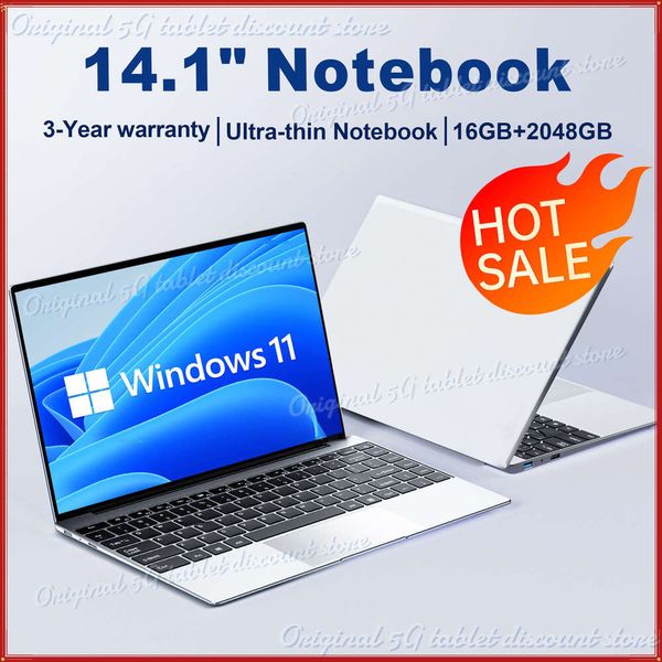 14.1&quot; Ultra Slim Laptop 16GB RAM 2TB SSD Intel N3700 Notebook Gamer 1920*1080 Display Office Study Computer PC Windows 11 Pro