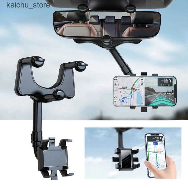 Cell Mounts Holders 360 Car Rearview Mirror Mount and GPS Holder Universal Rotating Adjustable Telescopic Phone Stand Support J241217