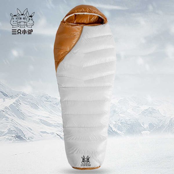 Sleeping Bags Three little donkeys white duck down mummy down sleeping bag adult outdoor camping thickened in winter cold proof - 30 degrees