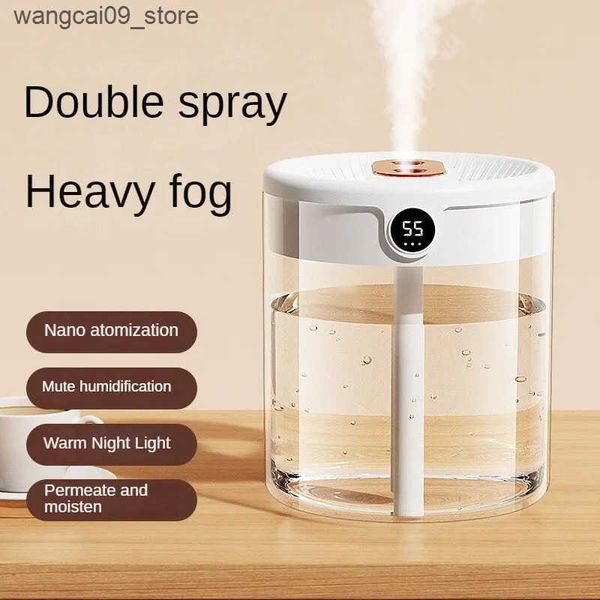 Humidifiers New 2L Double Spray Humidifier Atomizer Usb Large Capacity Home Mute Bedroom Office Night Light Digital Display Humidifier J2411