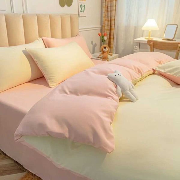 Cream Style Pink Yellow Bedding Set Twin Full Queen King Size Bed Linen Girls Adults 180x220cm Bed Flat Sheet Pillowcase KawaiiC241218
