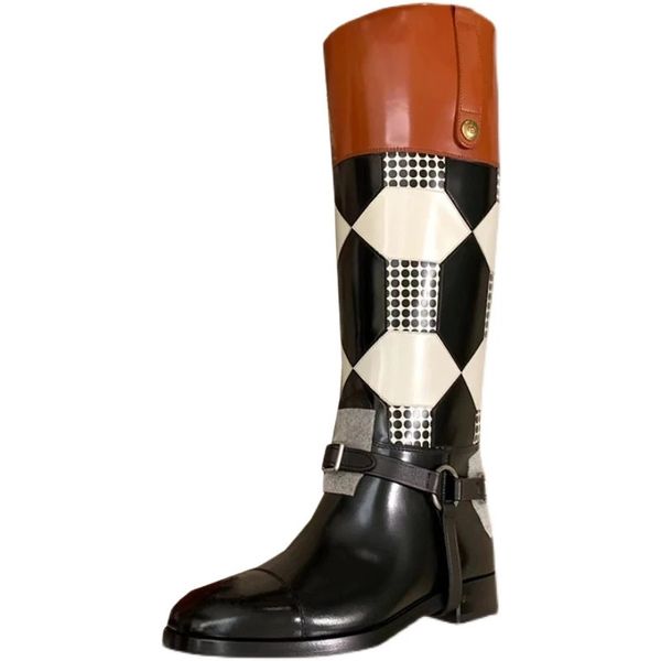 Fashion Women&#039;s lattice Woman Non-slip Waterproof Winter Leather Knee High Women Chunky Platform Long Boots 3c09