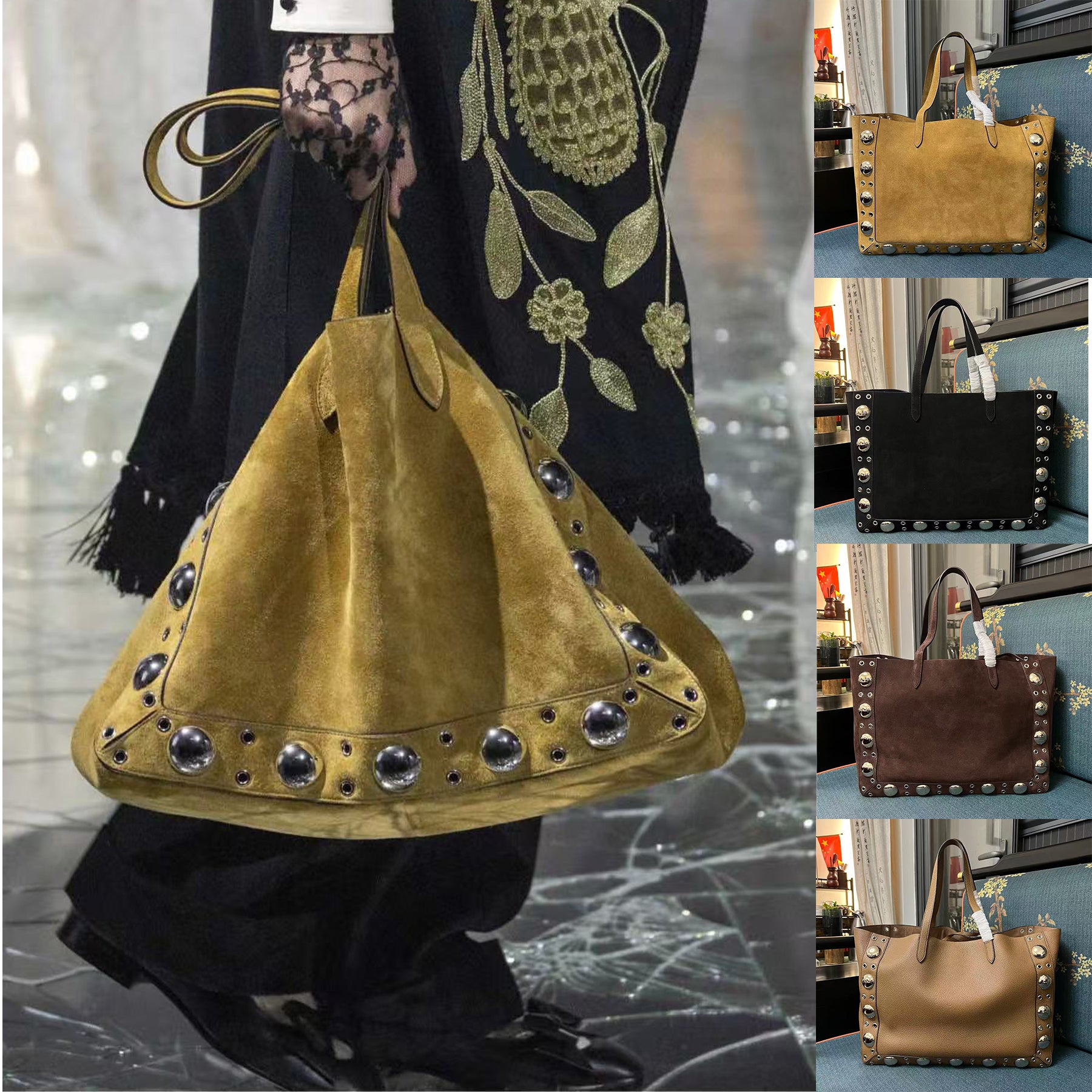 10a Designer Tote Bags For Woman Neverfulltote Suede Leather Handbag Grain Leather Shoulder Bags Vintage Circular Rivet Large Tote Bag Underarm Bag