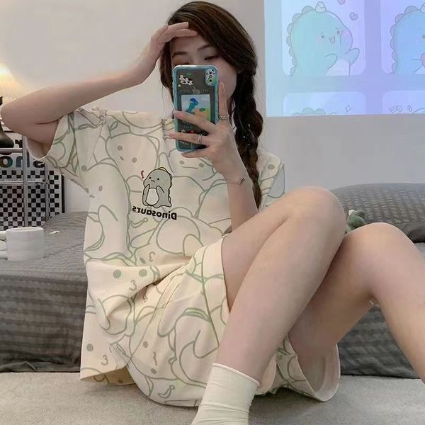 2024 New Women&#039;s Summer Pamas Thin Short Sleeves Cute Outerwear Home Clothes Milk