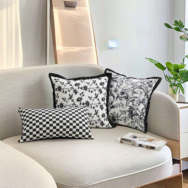 Nordic minimalist ins style pillowcase black and white jacquard cushion living sofa model room headboard pillow