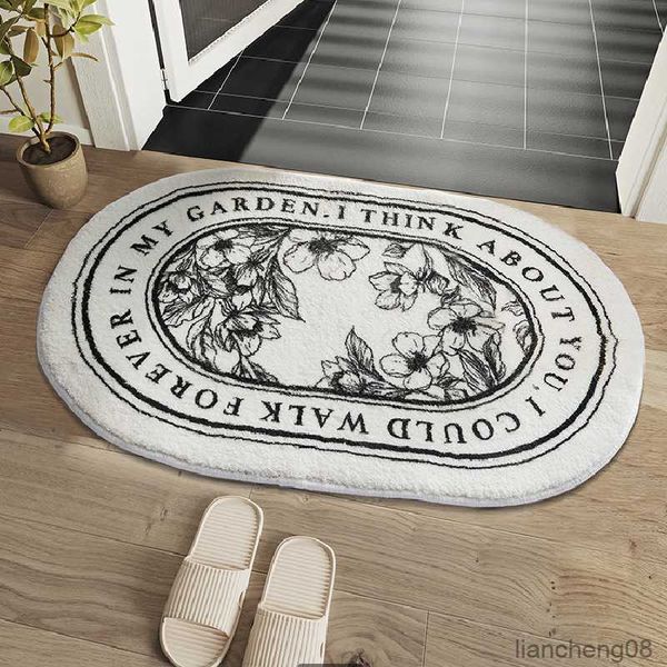 Carpet Bath Mat Non Slip Style Rug Doormat Oval Shaped Rug Absorbent Carpets Entrance Mats Living Room Bathroom Mat R230607