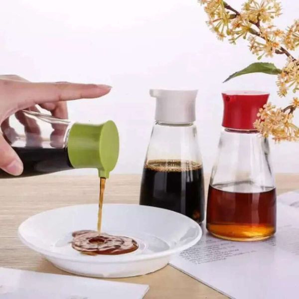 Soy Tools Kitchen Glass Dripless Sauce Dispenser Pot Cooking Utensils Controllable Leakproof Olive Oil Vinegar Cruet Bottle With Green White