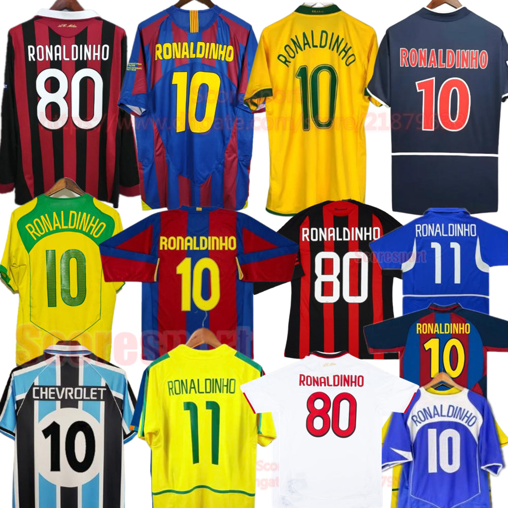 RONALDINHO Retrio Soccer Jerseys 2002 04 Brasil Vintage Football Shirts Long sleeve 03 05 06 07 08 09 10 Retro Football Kids Kit 3XL