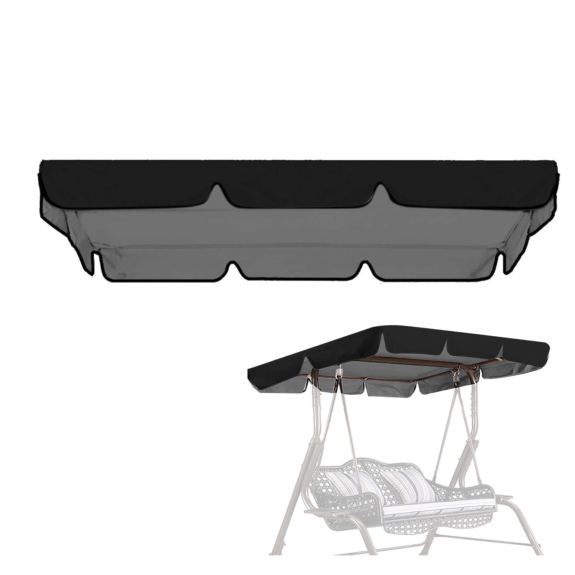 TEMU 3-seater Outdoor Patio Swing Chair Canopy Replacement - Waterproof Windproof Uv-resistant Heavy-duty Ripproof Black Canvas Cover With Curved