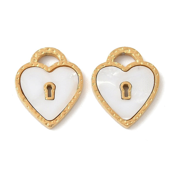 304 Edelstahl Pavé natürliche weiße Muschel Herz Verschluss Verbinder Charms