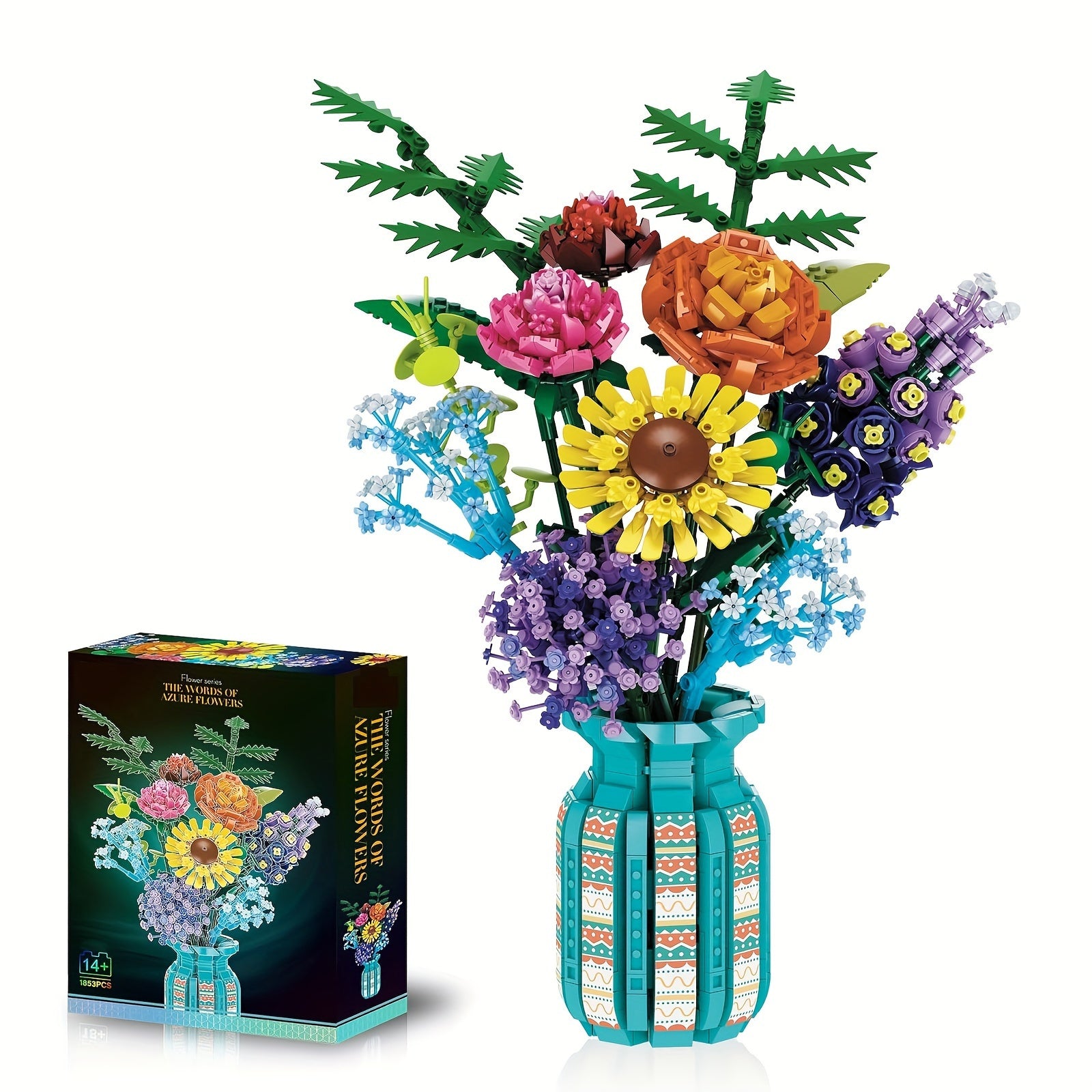 TEMU 1853pcs Flower Building Blocks Set With Vase | Multi-botanical Design For Home- Office Decor, Diy Craft Kit For Adults, Relax Gift (valentine's-