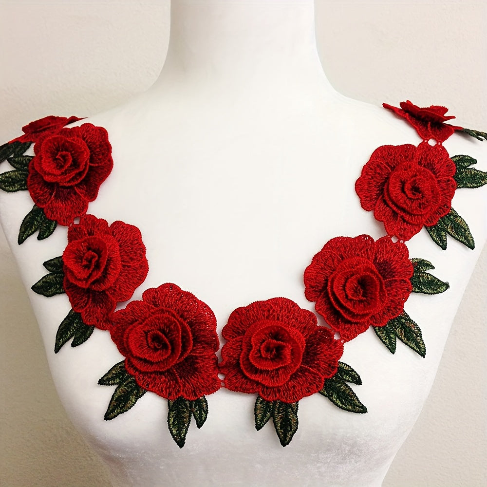 TEMU 5pcs Vibrant Rose Floral Embroidery Patches, 4.13" - Elegant Appliques For Wedding Dresses & Formal Attire Decoration