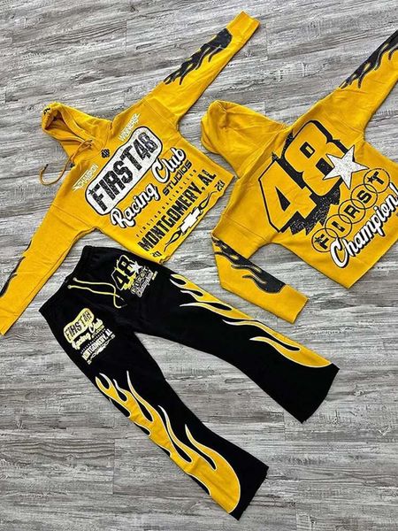 Calça de capuz impressa masculino TwoPiece Y2K Street Sports Selta de moletom com capuz de calça reta Fashion Sutes 944
