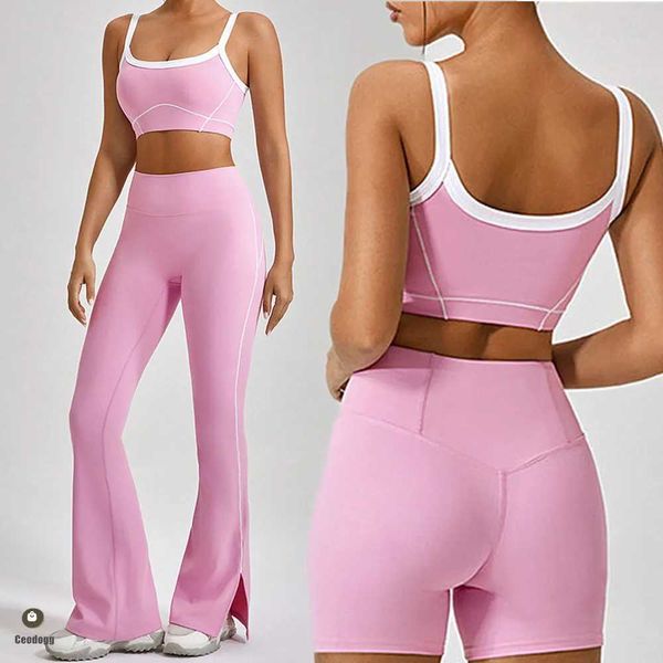 Conjuntos ativos 12pcs femininos de atletismo feminino conjunto de ioga Sports Sports Gym Gym Leg Alta cintura calças flash wide shorts fit