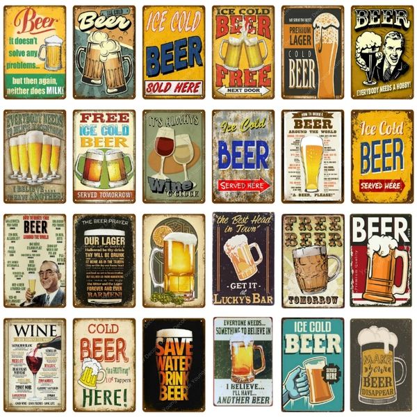 Free Beer Vintage Metal Painting Art Poster Antique Metal Tin Signs Bar Pub Club Home Decorative Plate Retro Wine Wall Stickers Man cave Sav