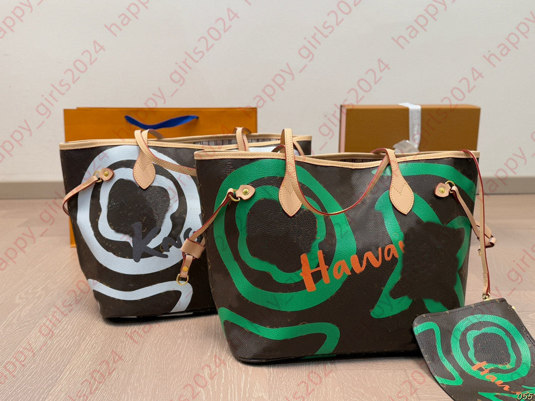 Designer Carryall Shopping Bag Luxury Murakami Takashi graffiti Tote Purse women crossbody Shoulder Bag 2pc set Composite Bag Handbag Hobo Clutch Wa