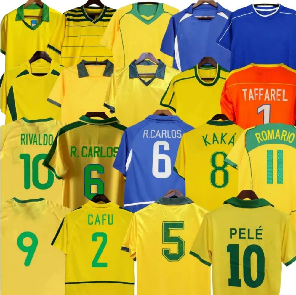1970 1978 1998 retro Brasil PELE soccer jerseys 2002 Carlos Romario Ronaldo Ronaldinho shirts 2004 1994 BraziLS 2006 RIVALDO ADRIANO KAKA 1988 2000