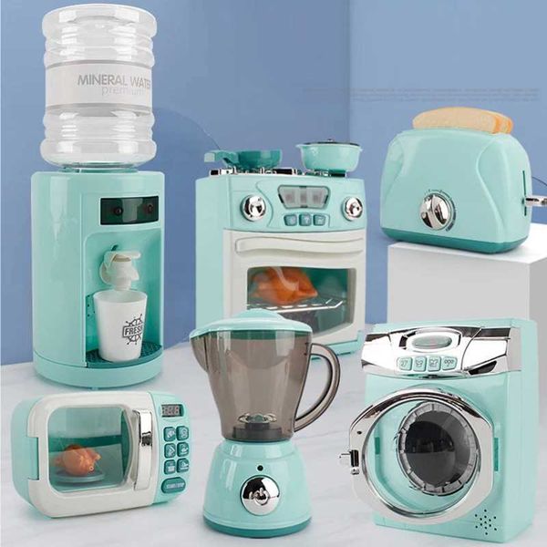 Kitchens Play Food Cartoon Children Kitchen Items Toy Simulation Washing Machine Bread Maker Microwave Girls House Role Interactive Toys WX5