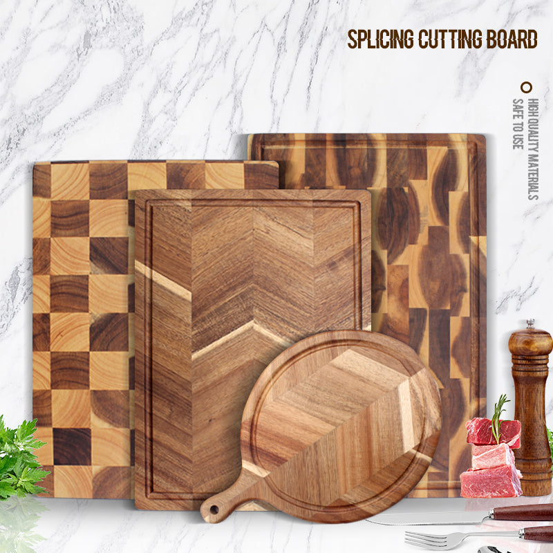 Home Kitchen Double-Sided Acacia Cutting Board, Slanted Straight Edges, Solid Wood Chopping Board for Vegetables and Baby Food Preparation