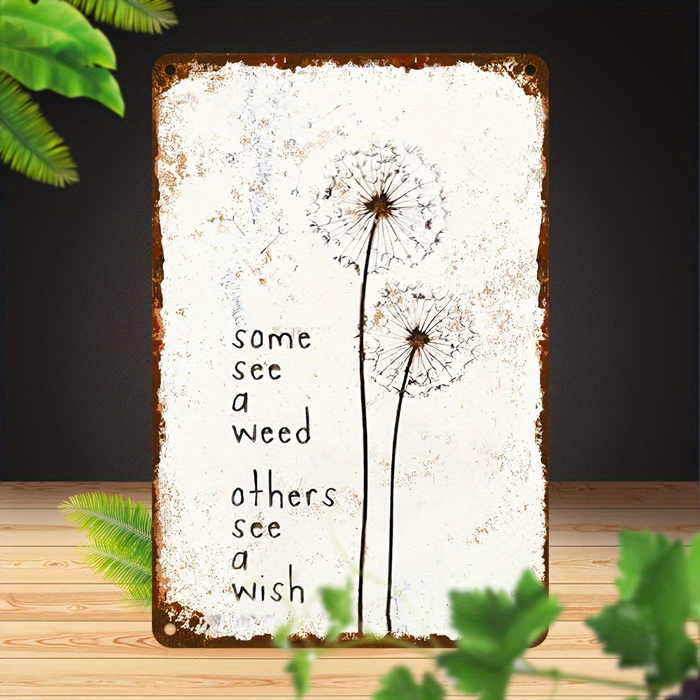 TEMU 2d Flat, 1pc Vintage Metal Wall Decor Sign With Dandelion Wishing Design & "see A , See A See " Quote - Rustic Wood Look Iron Art For Home,