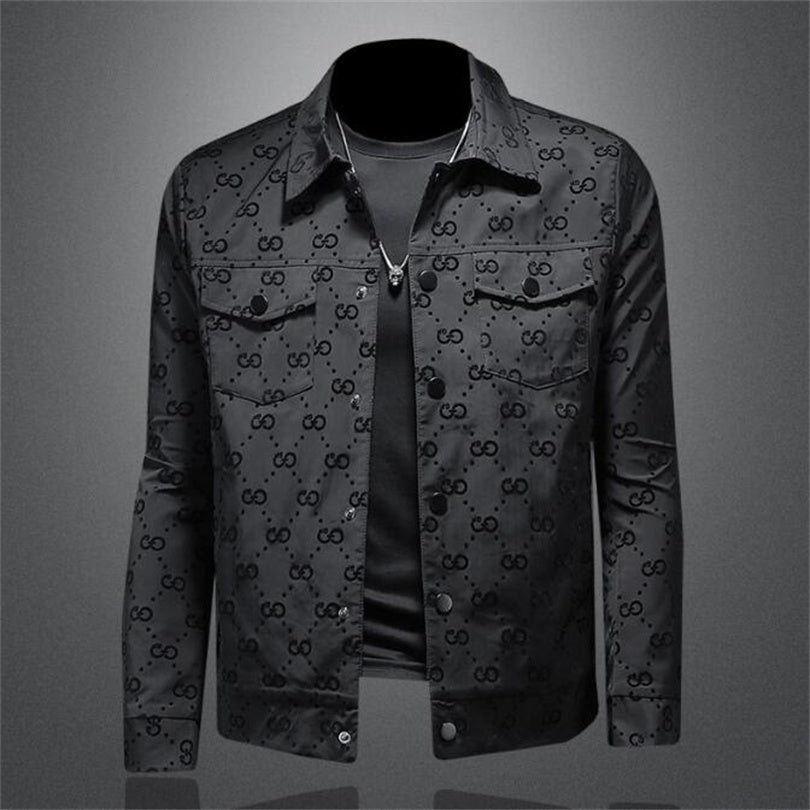 2023 Luxury Fashion Mens Jackets Hole Sleeves Trend Mens Clothing Autumn Fashion Classic Flip Collar Fashionable Printed Flocked Jacket Size M-5XL