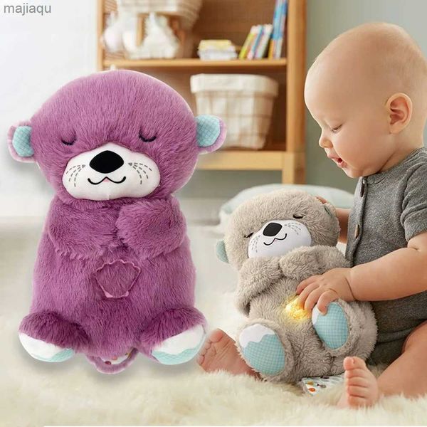 Plush Dolls Baby Breathe Bear Soothes Baby Otter Plush Toy Children Soothing Music Sleep Companion Sound And Light Stuffed Doll Toy GiftsL24