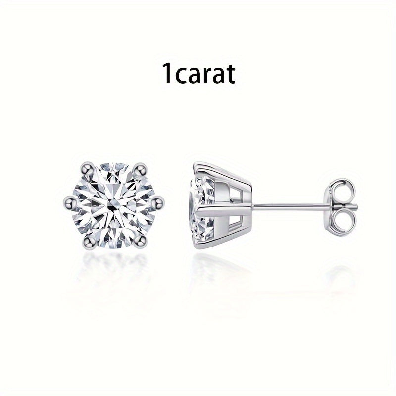 TEMU Elegant Moissanite Stud Earrings For Women - 1ct-2ct-4ct, Vintage Style Colors, S925 Sterling Silvery, Casual Attire