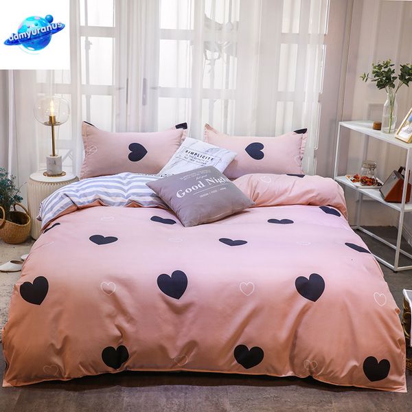 ddmyuranus Pink Heart Duvet Single Bedding Set 3 Pieces, Soft Comfy Microfiber Love and Stripe Pattern Reversible Quilt Cover