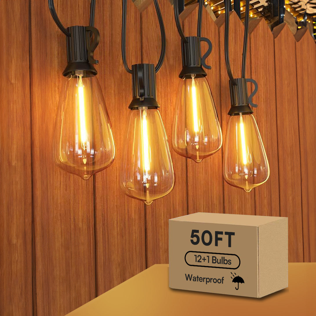 TEMU 100ft Retro Edison String Lights, Shatterproof Vintage 25 St38 Bulbs, 2700k Bright Led Patio Lights For Outside, Balcony, Porch