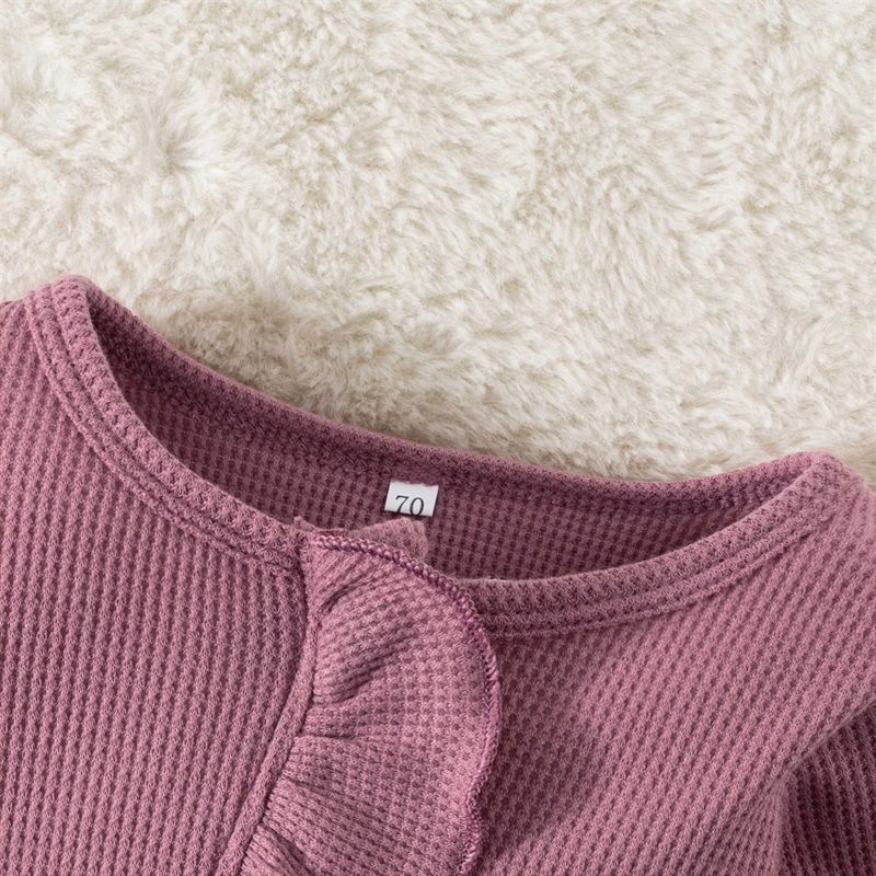 w471 Infant BabyGirl Footies Rompers Solid Color Long Sleeve Jumpsuits Winter Fall Clothes Bodysuits with Headband