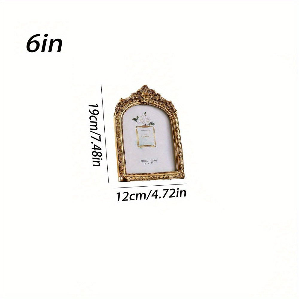 TEMU Vintage Golden Ornate Resin Photo Frame With Glass Front - Elegant Antique For Tabletop Or Wall Mounting, Wedding Anniversary, Christmas,