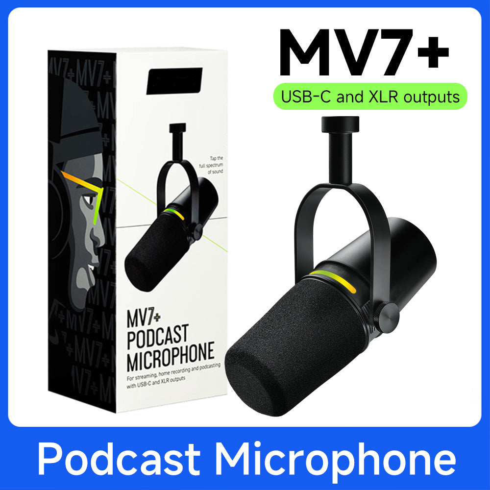 MV7 plus Professional Dynamic Podcast Microphone with Voice Isolation Technology USB-C-XLR Connectivity for Studio and Streaming