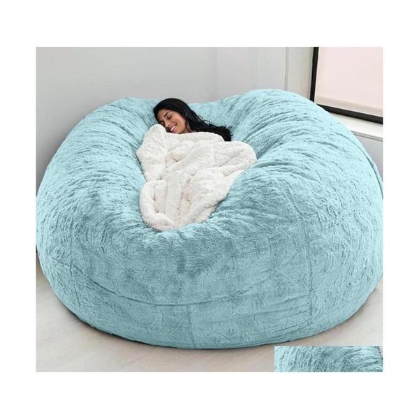 Chair Ers Covers D72X35In Nt Fur Bean Bag Er Big Round Soft Fluffy Faux Beag Lazy Sofa Bed Living Room Furniture Drop Delivery Home Dh3Vn ni