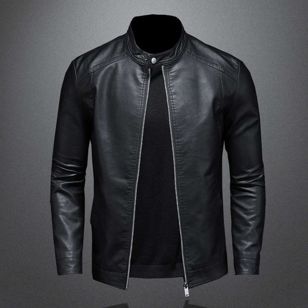 Autumn Leather Spring Jacket Men Stand Collar Slim Pu Fashion Motorcycle Causal Coat Mens Moto Biker s