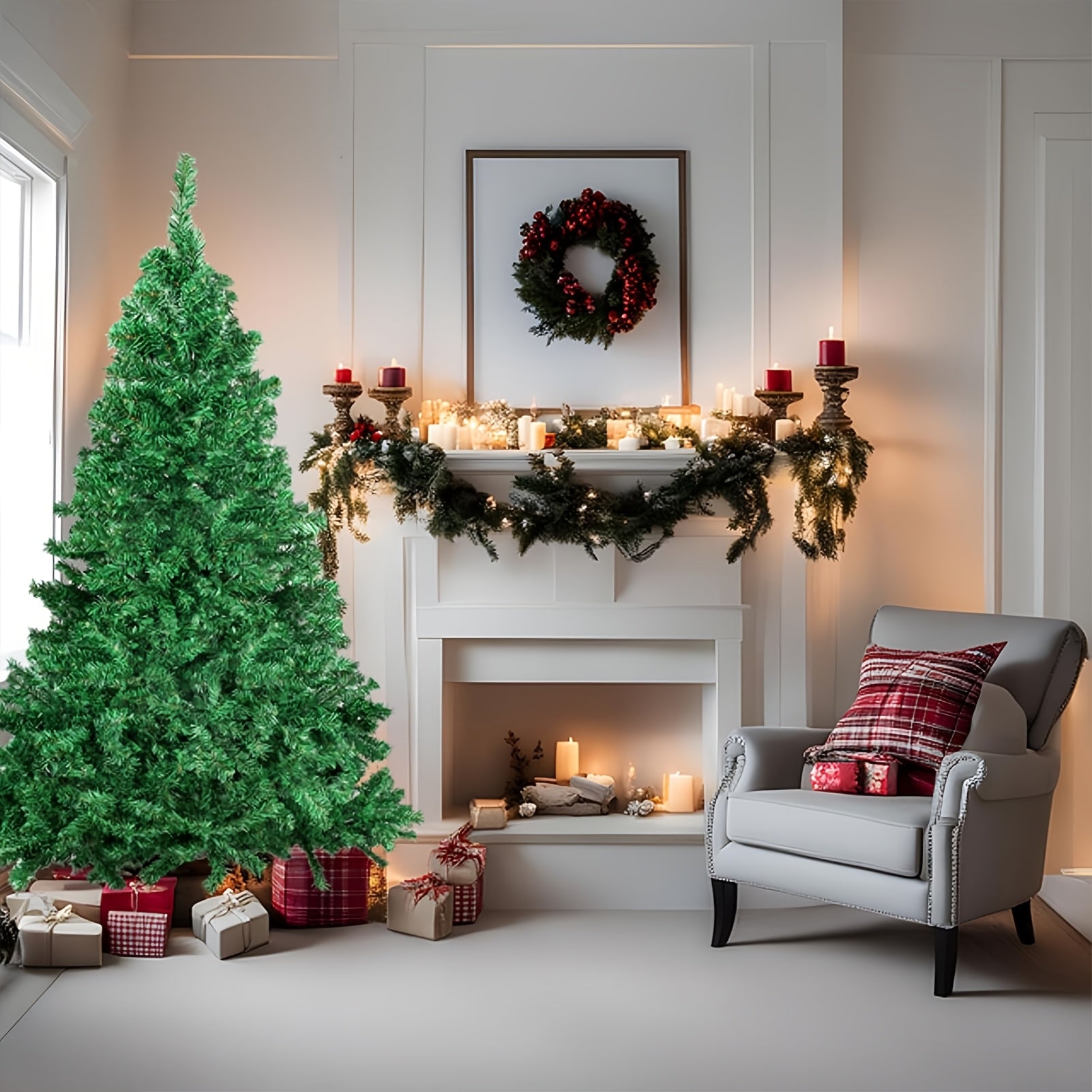 TEMU 7ft Artificial Christmas Tree, Pvc Christmas Tree With Stand, Christmas Tree Skirt, Hinged Tree For Home, Christmas Decorations Indoor, Tree