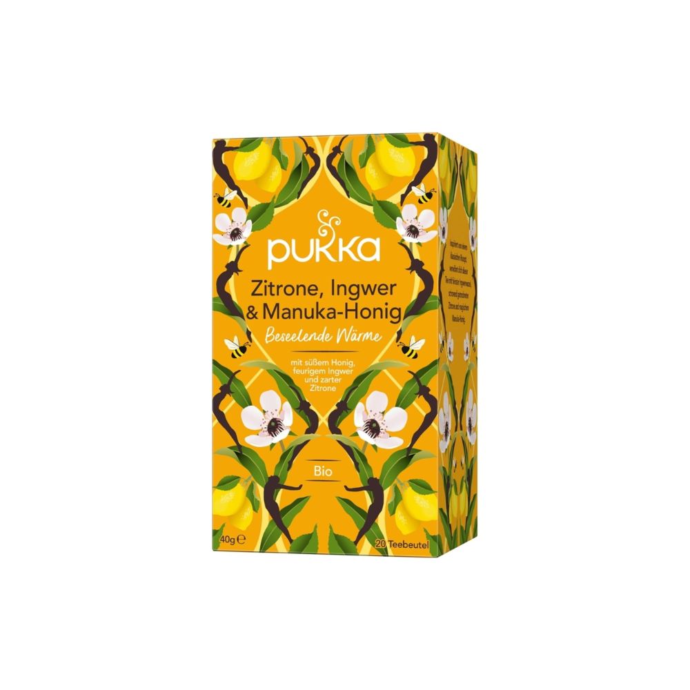 Pukka Ceai de plante cu lămâie, ghimbir și miere de Manuka organică, 20 de bucăți (40 g)
