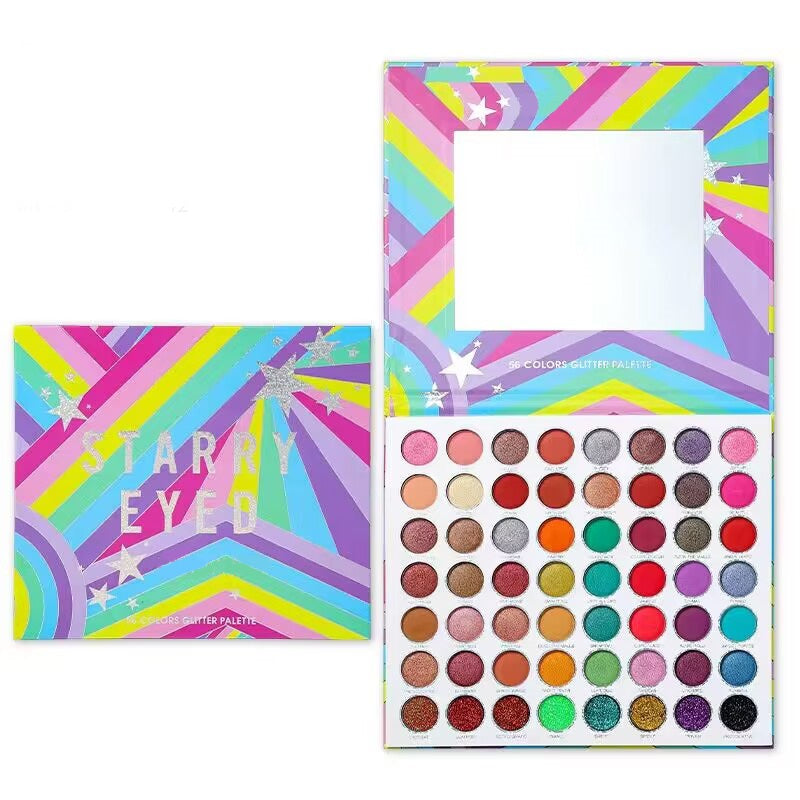 Highly Pigmented Glitter Shimmer Eyeshadow Palette Colorful 56 Colors Long-lasting Eye Shadow Pallet Cosmetics Blendable Matte Shimmery Eyeshadow DH