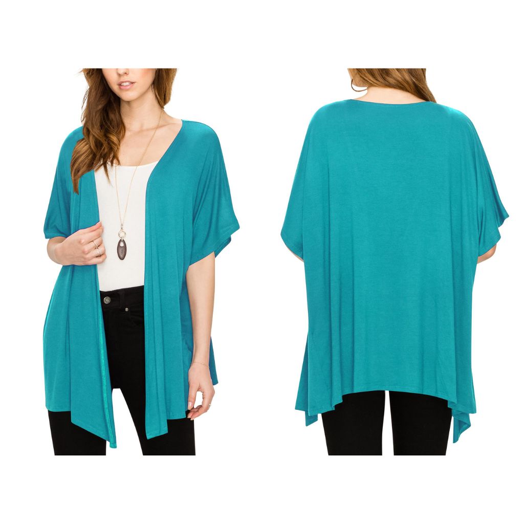 Women's Short Sleeve Open-Front Loose Kimono-Style Cardigan - X-Large - Jade