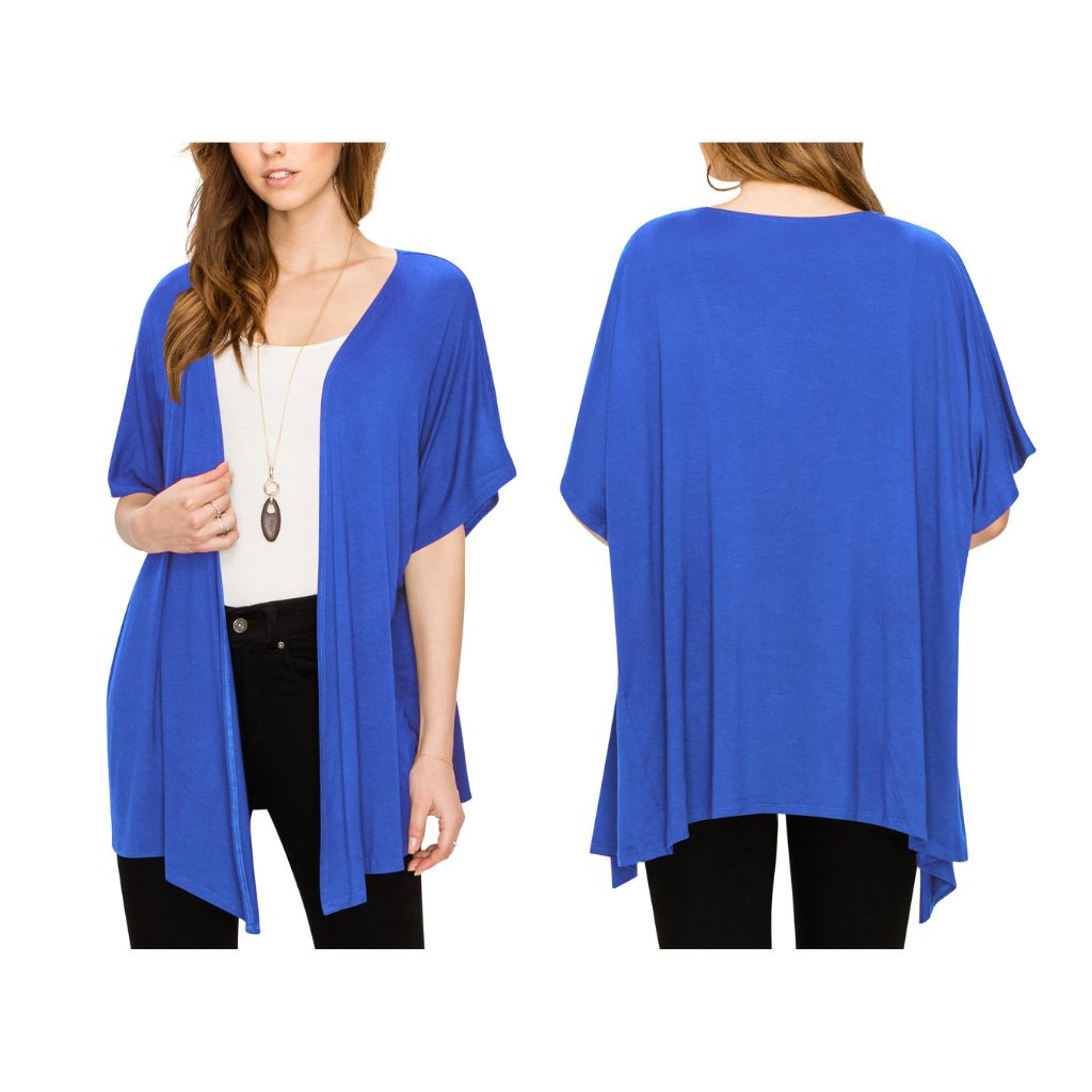 Women's Short Sleeve Open-Front Loose Kimono-Style Cardigan - X-Large - Royal Brite
