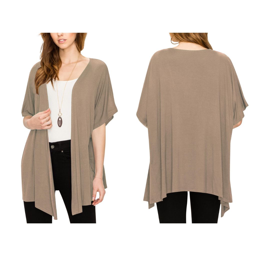 Women's Short Sleeve Open-Front Loose Kimono-Style Cardigan - 3X-Large - Taupe