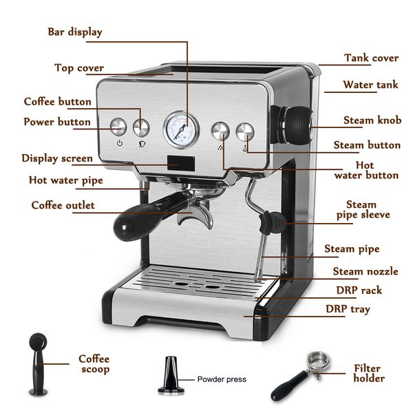 ITOP 15 Bar Italian Semi-Automatic Coffee Maker Cappuccino Milk Bubble Maker Espresso Coffee Machine for Home Latte IT-CRM3605
