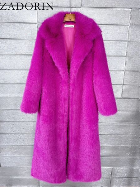 ZADORIN 130cm Super Long Fluffy Faux Fur Coat Women Jacket Winter Lapel Thicken White Coats for Outerwears 241126
