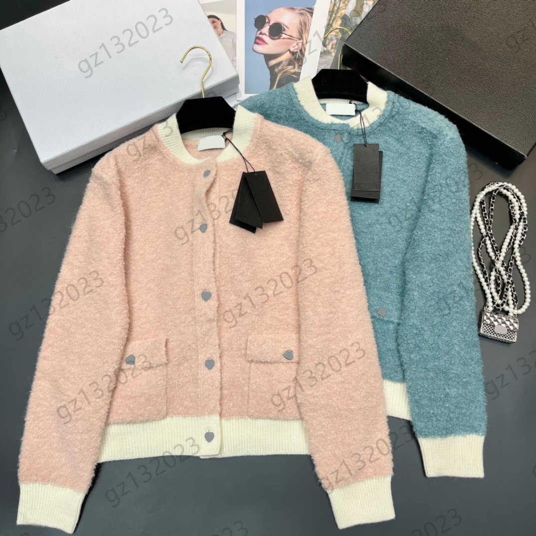 Cardigan Womens Sweater Spliced Thread Round Collar Button Open Long Sleeves Knit Sweaters Back Letter Logo Diamonds Ornament Warm Knitwear Women Cl