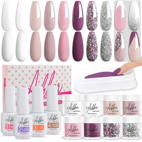 Nail Polish 13pcs Dip Powder Nail Kit Starter 8 White Pink Colors with Dipping Powder Liquid for French Nail Art Design Manicure Gift SetL46