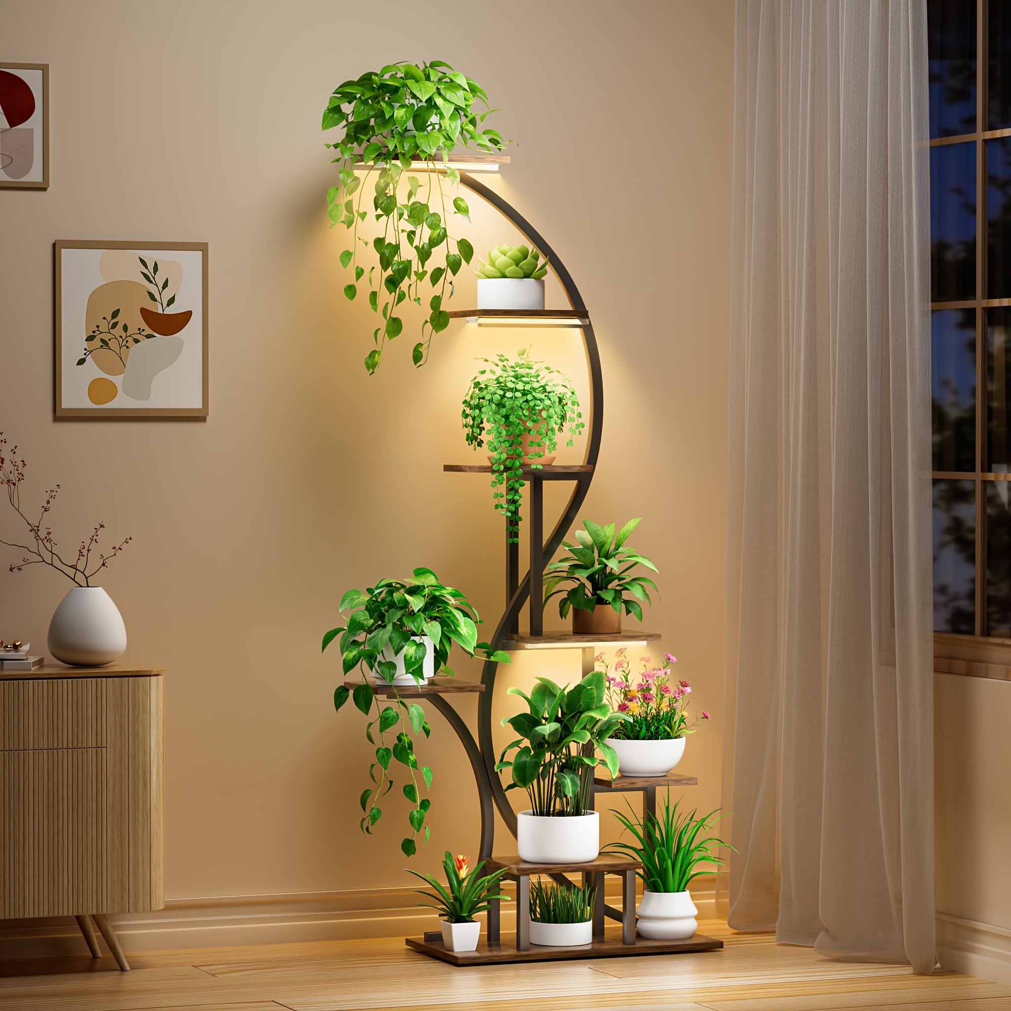 TEMU Plant Stand Indoor With Grow Light, 8 Tiered Metal Plant Shelf Indoor, 65'' Tall Plant Stands For Indoor Plants Multiple, Flower Stands For
