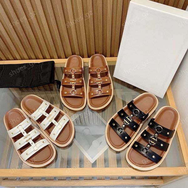 quality Leather classic summer Flat mules flat sandal Slides Luxury designer slippers Slides women Casual Flat shoes sandal Scuffs