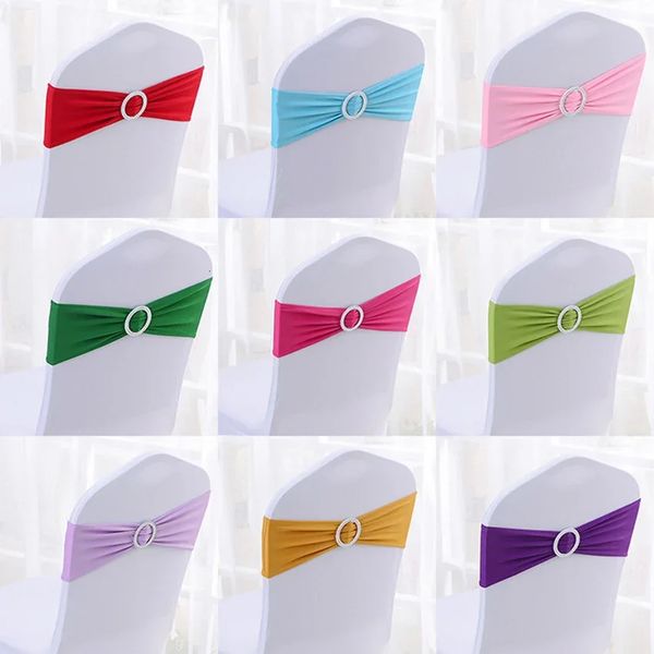 50 pieces-batch of elastic Lycra spandex chair cover with buckle slider used for wedding decoration wholesale chair belt bow 241125