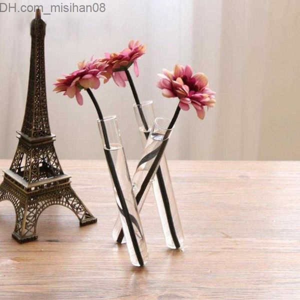 Vases Vases Glass Vase 20cm Small Fresh 3 Clear Test Tube Conjoined Flower Home Office Decor Z230720