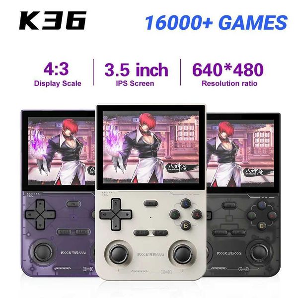 K36 Game Console Retro Handheld Video RK3326 Linux OS 3.5 inch 640*480 IPS Sn 64GB TF card 16000+ Games rechargeable Battery Z241219